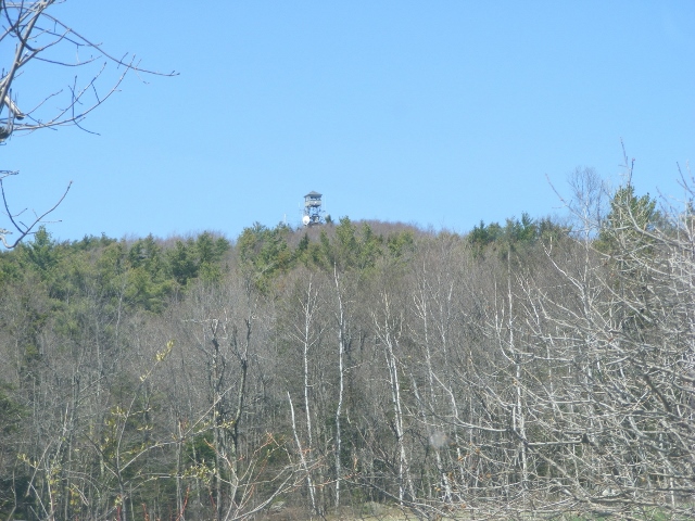 First peek at the tower, approaching from the east on Rt. 123.