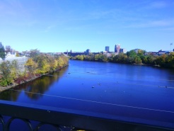 The Queen City: Manchester, New Hampshire, seen from the Hands Across the Merrimack bridge on the Piscataquog trail.