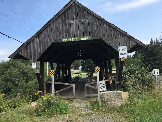The old covered bridge on River Road has been bypassed, but visitors are welcome to take a break at the picnic table inside!