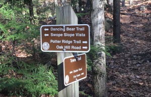 trail junction sign on Oak Hill trails, Concord NH