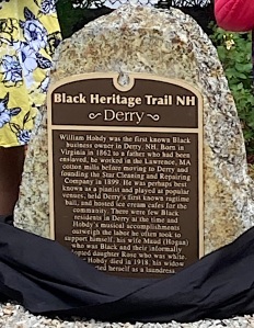 Historical marker from Black Heritage Trail in New Hampshire honoring William Hobdy