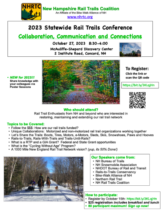flyer advertising New Hampshire Rail Trail Coalition conference 2023